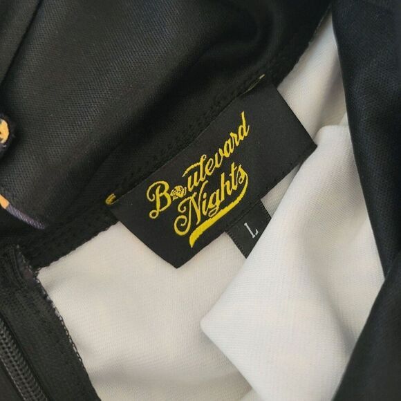 Beautiful Nights Halter Peephole Front Black & Gold Dress Size L - Picture 6 of 9